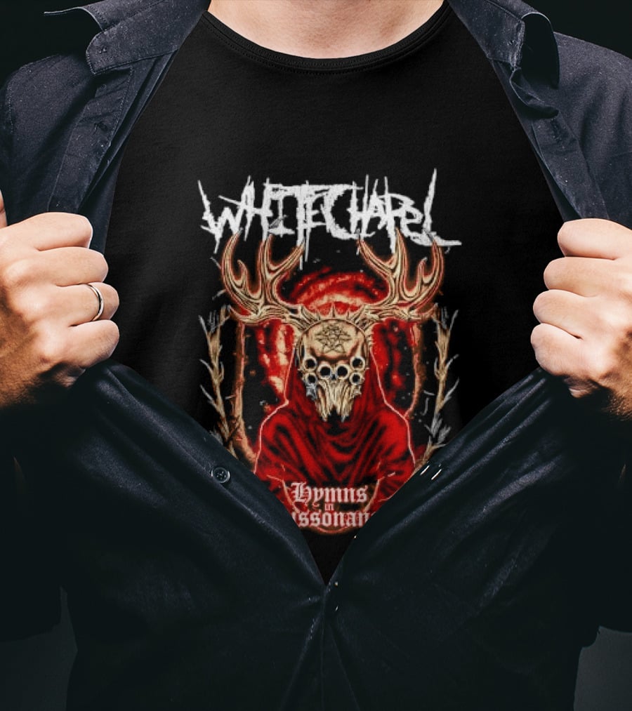Whitechapel Antlered Skull Hooded Figure Hymns In Dissonance T-Shirt