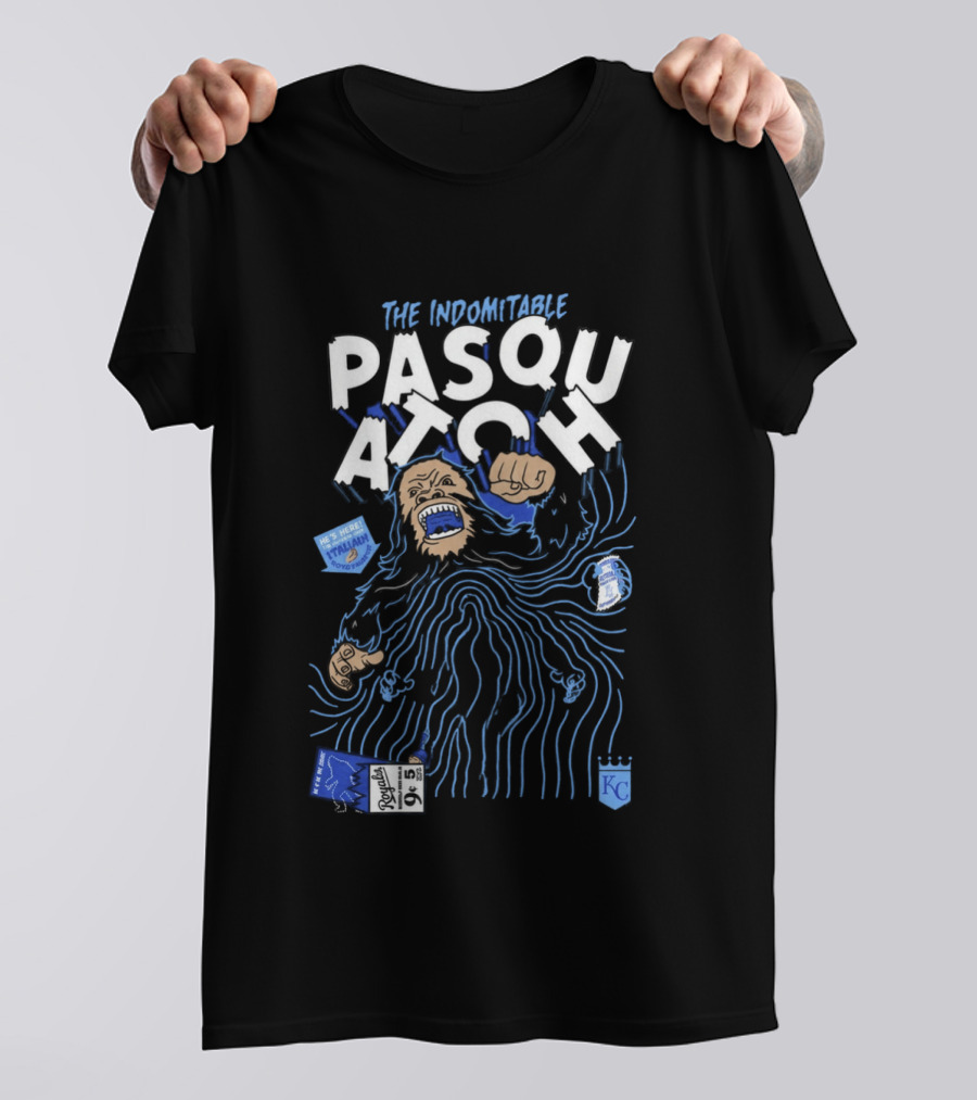 2026 Royals The Indomitable Pasquatch He's Here Fear The Beard KC Baseball T-Shirt