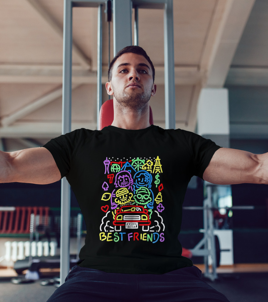 Best Friends AEW Neon Road Trip With Casino Icons And Landmarks T-Shirt