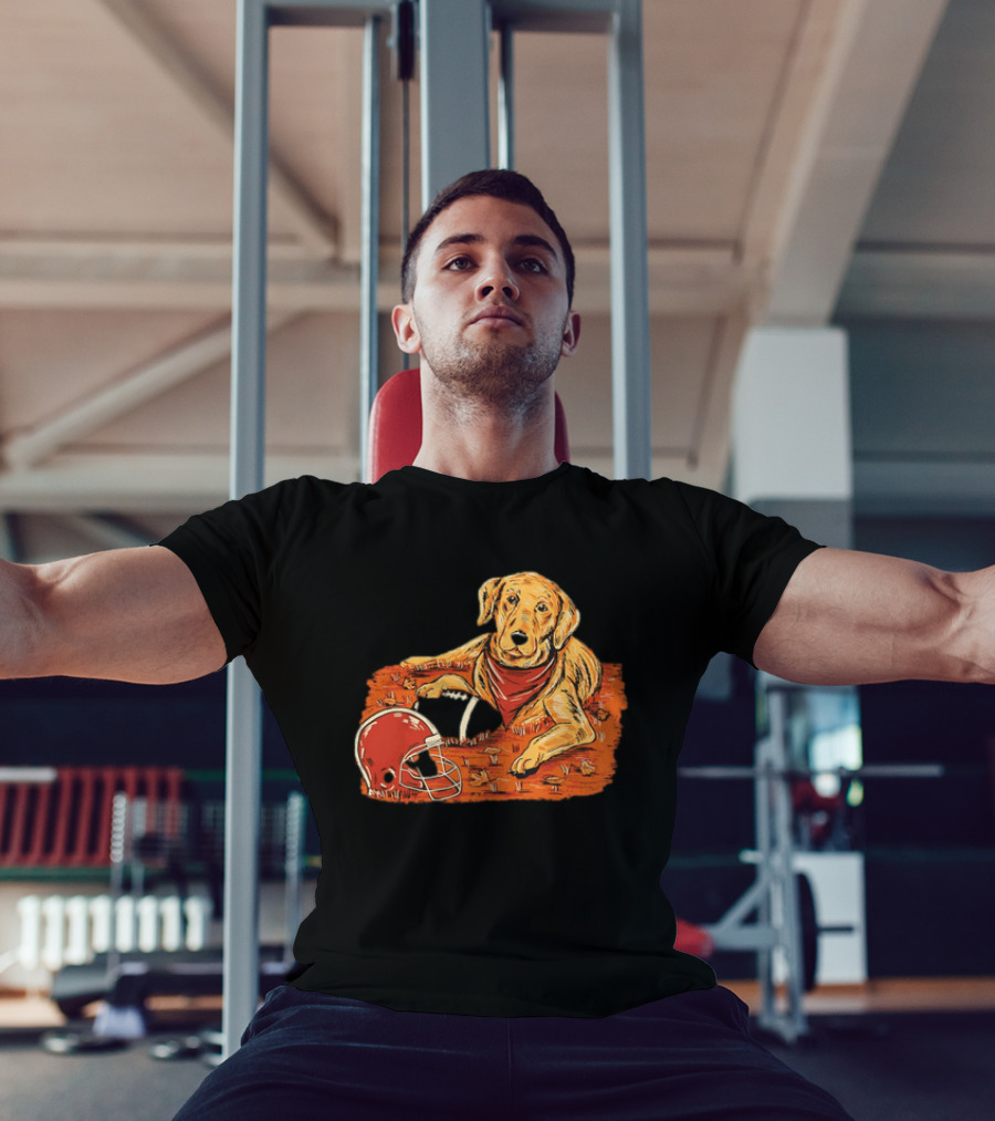 Labrador Retriever Fall Football Scene With Maroon Helmet T-Shirt
