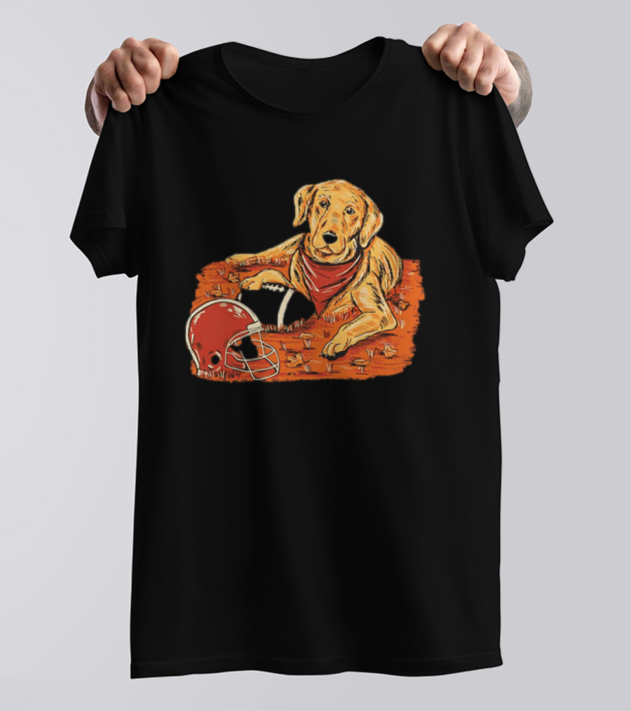 Labrador Retriever Fall Football Scene With Maroon Helmet T-Shirt