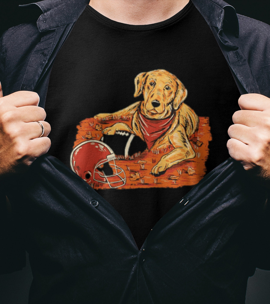Labrador Retriever Fall Football Scene With Maroon Helmet T-Shirt