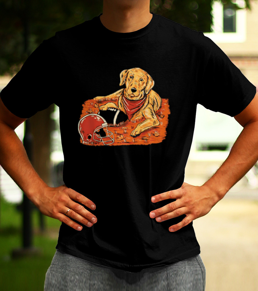 Labrador Retriever Fall Football Scene With Maroon Helmet T-Shirt