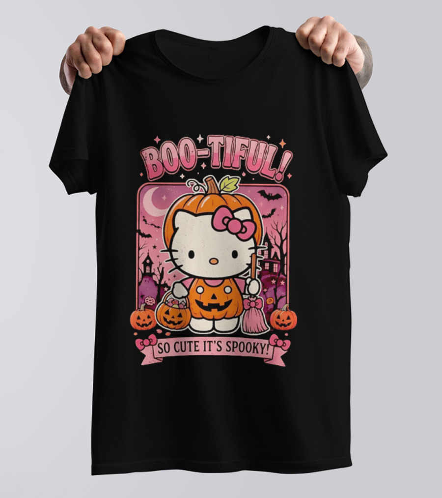 Boo Tiful Hello Kitty So Cute It's Spooky Halloween Pumpkin T-Shirt