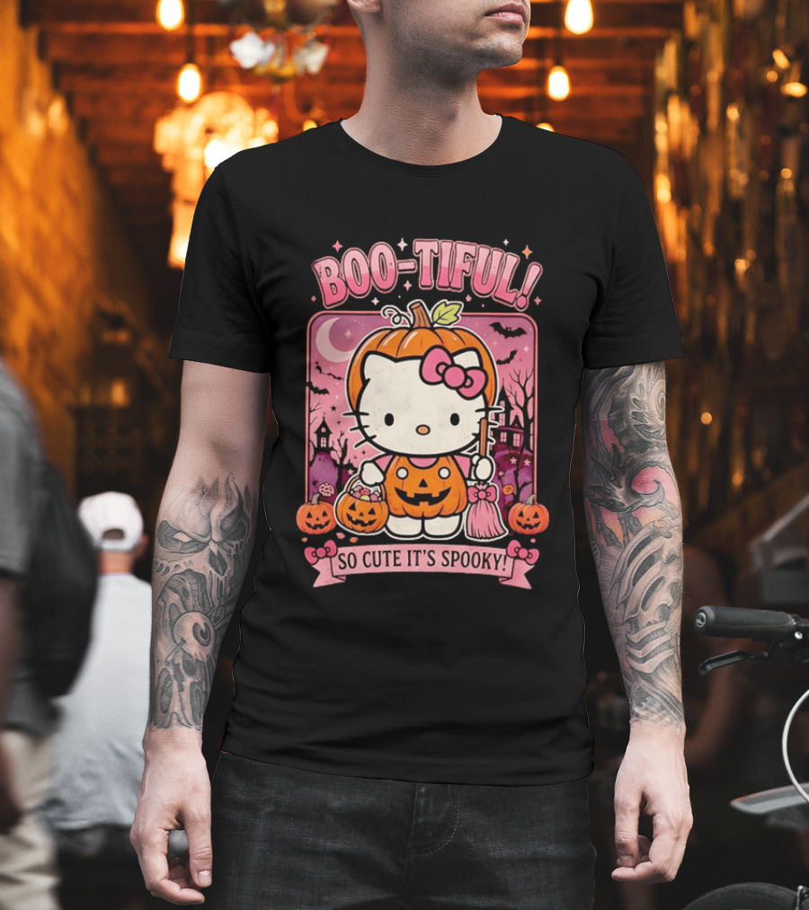 Boo Tiful Hello Kitty So Cute It's Spooky Halloween Pumpkin T-Shirt