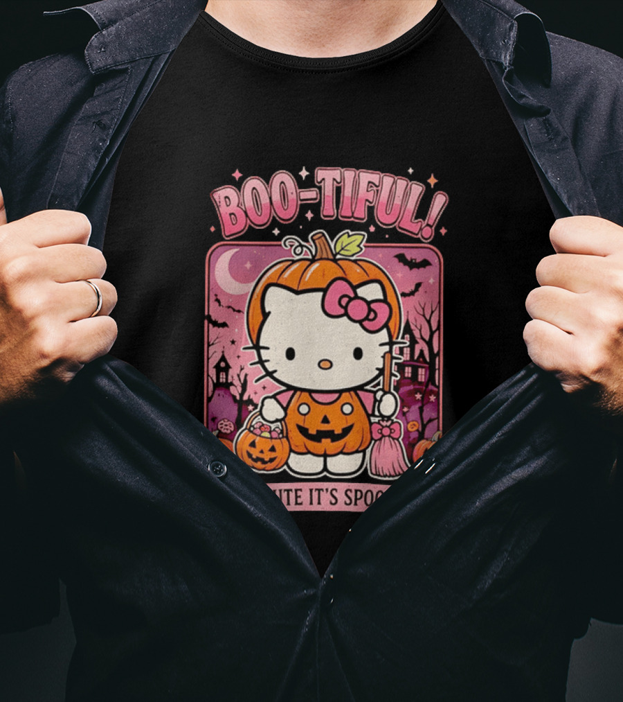 Boo Tiful Hello Kitty So Cute It's Spooky Halloween Pumpkin T-Shirt