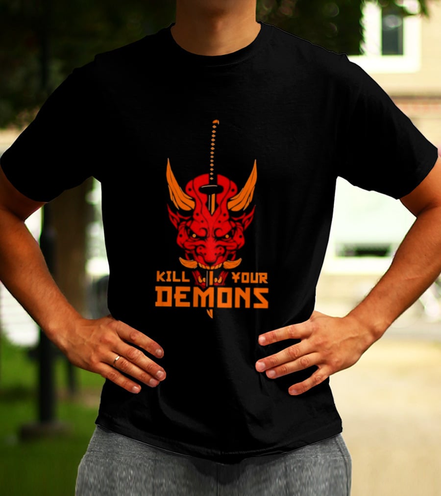 Kill Your Demons Oni Mask Samurai Sword T-Shirt