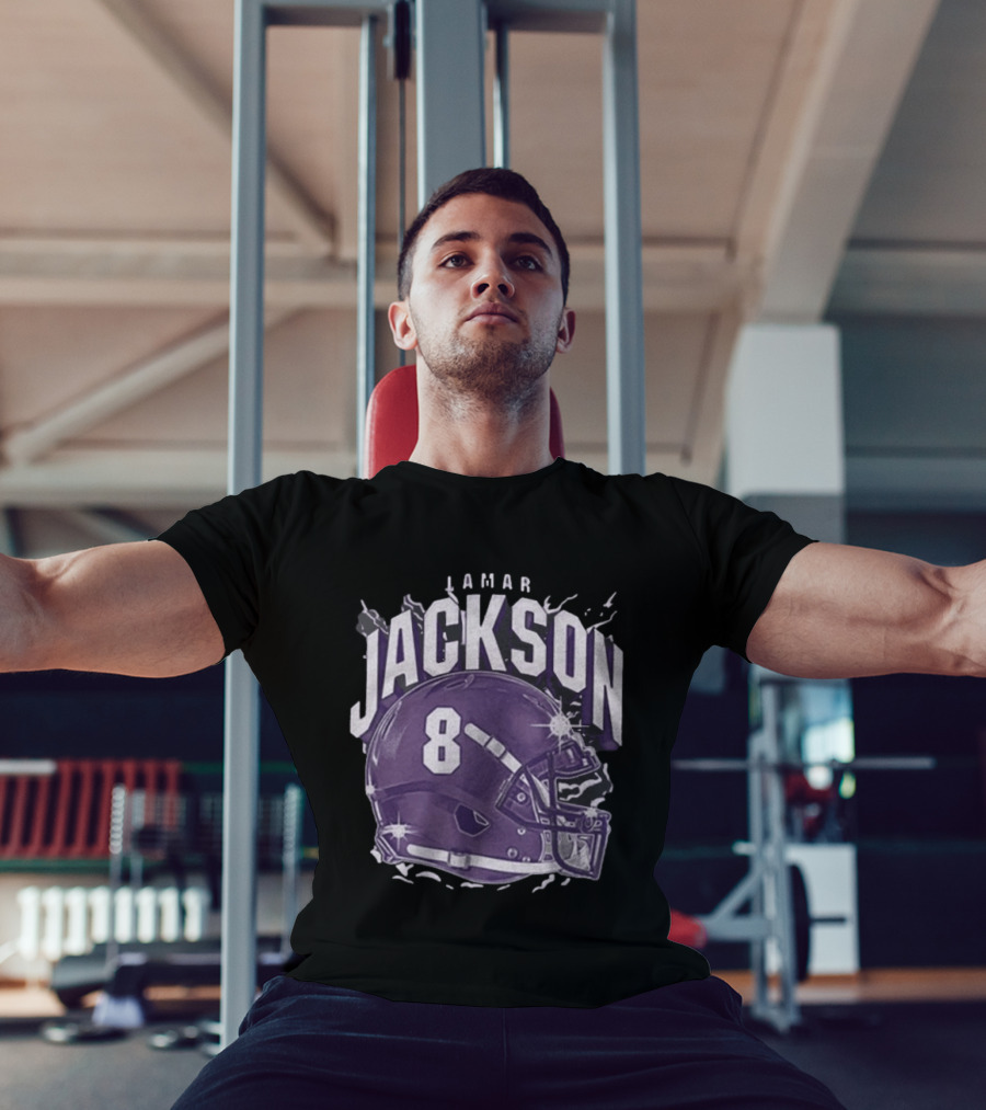 Lamar Jackson 8 Purple Helmet Baltimore Ravens T-Shirt