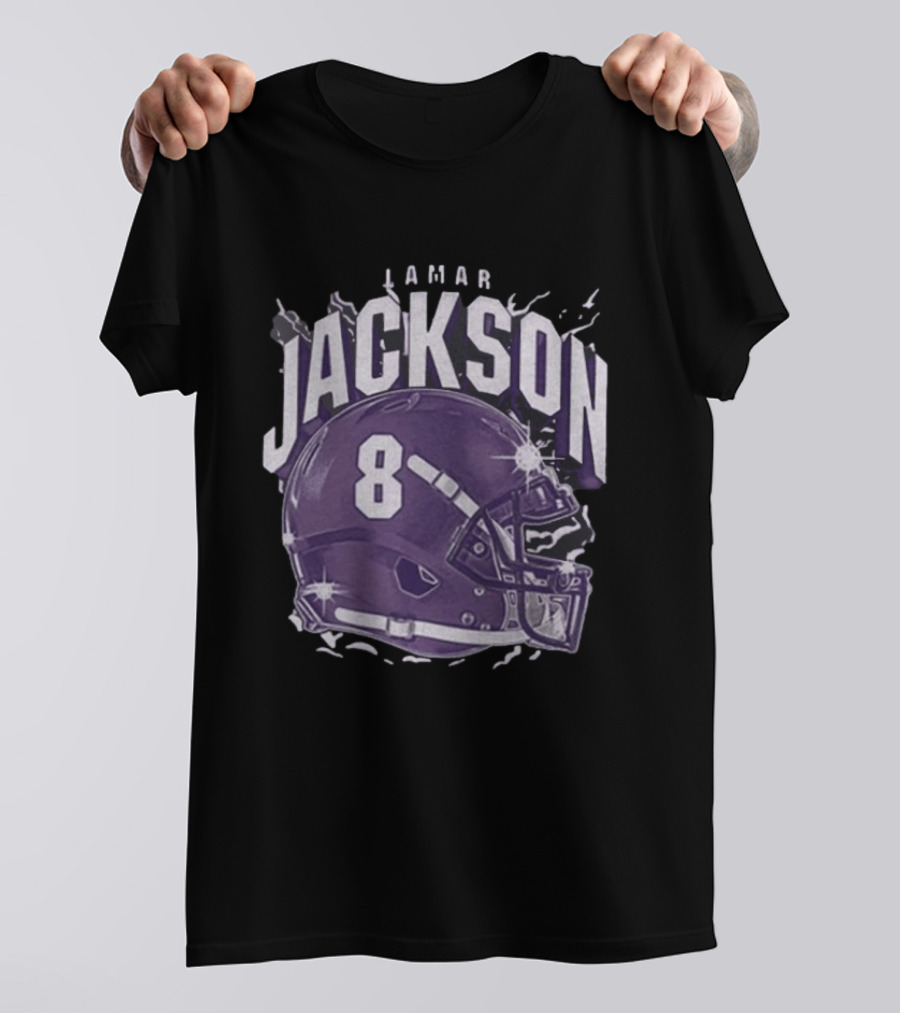 Lamar Jackson 8 Purple Helmet Baltimore Ravens T-Shirt