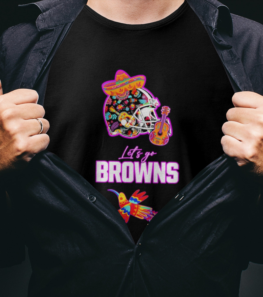 Let's Go Browns Fiesta Mexican Folk Art With Hummingbird And Sombrero T-Shirt