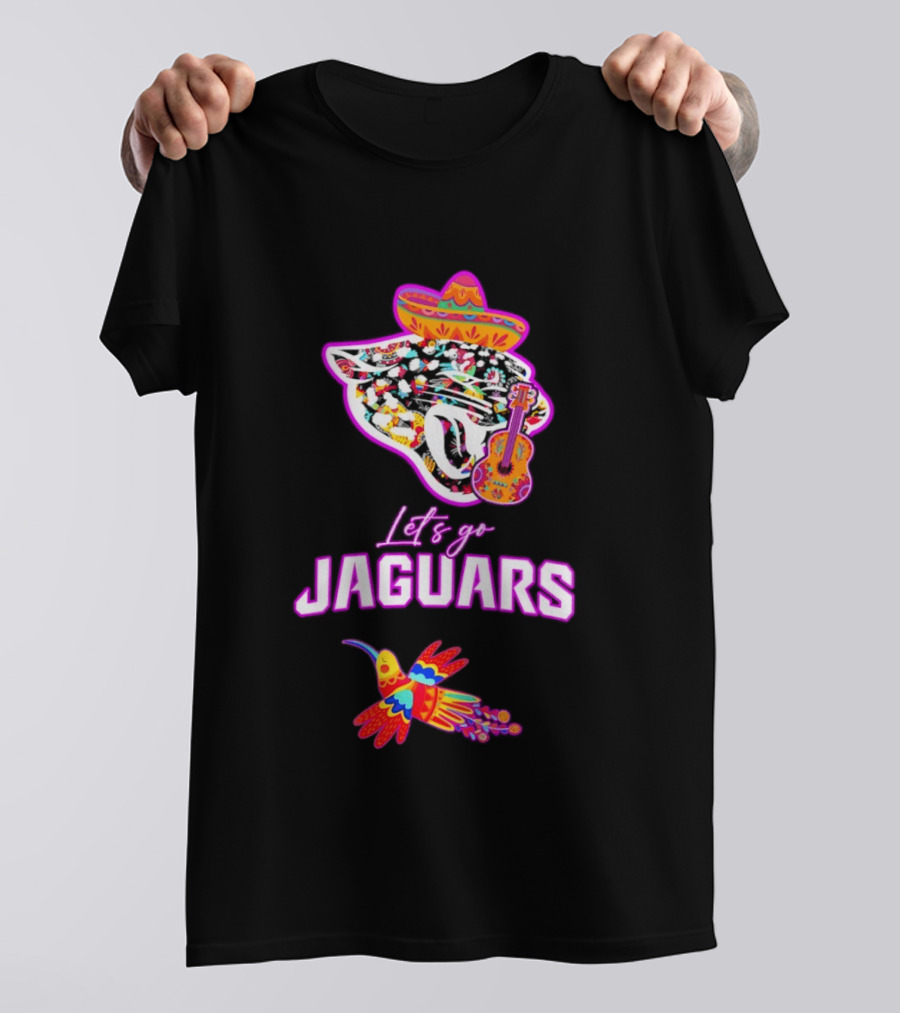 Let's Go Jaguars Hispanic Heritage Fiesta Mexican Folk Sombrero Guitar Hummingbird T-Shirt