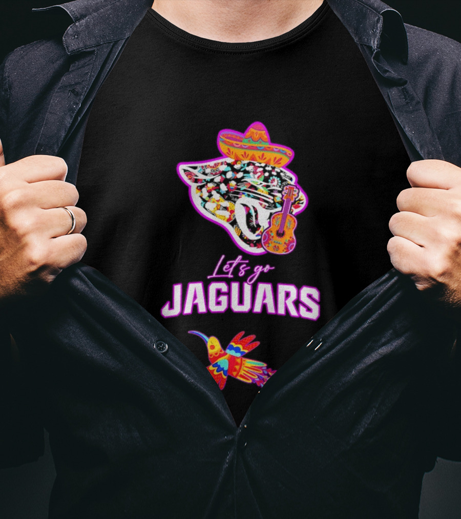 Let's Go Jaguars Hispanic Heritage Fiesta Mexican Folk Sombrero Guitar Hummingbird T-Shirt