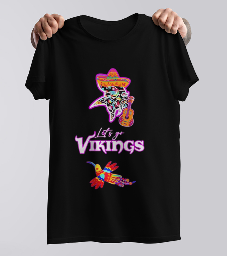 Let's Go Vikings Hispanic Heritage Fiesta Mexican Folk Sombrero Guitar Hummingbird T-Shirt