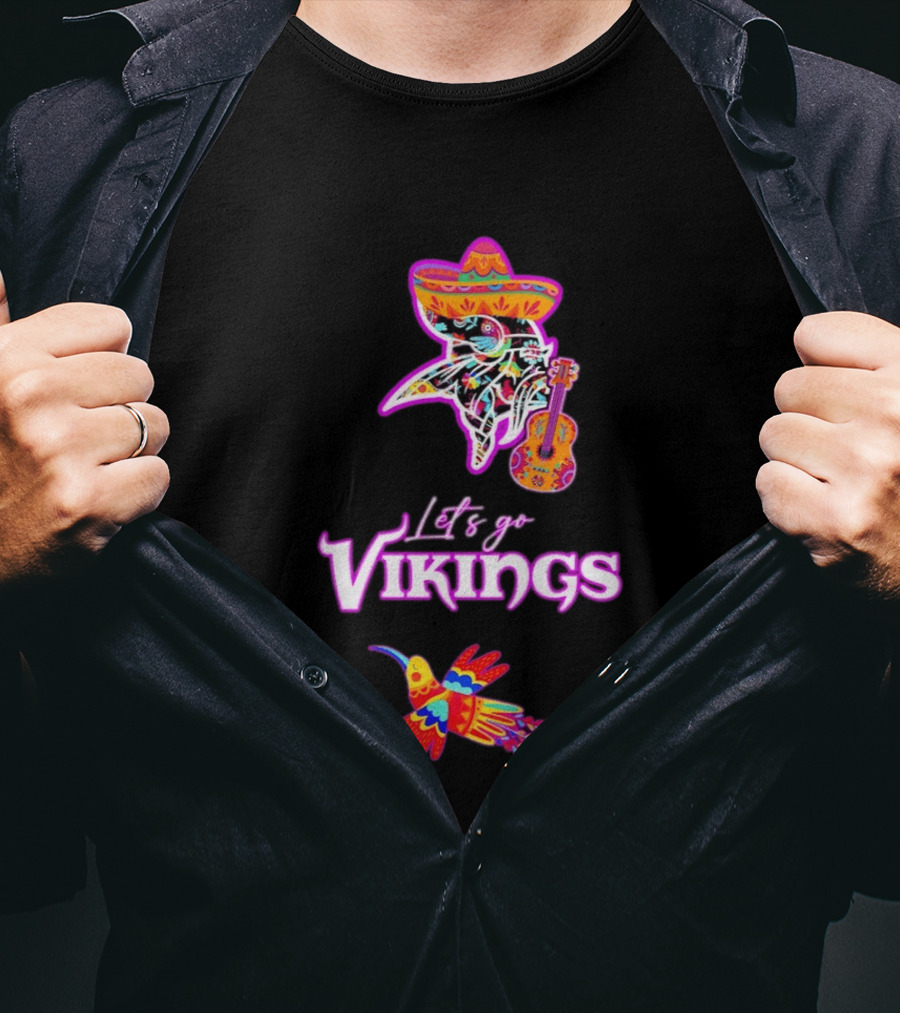 Let's Go Vikings Hispanic Heritage Fiesta Mexican Folk Sombrero Guitar Hummingbird T-Shirt