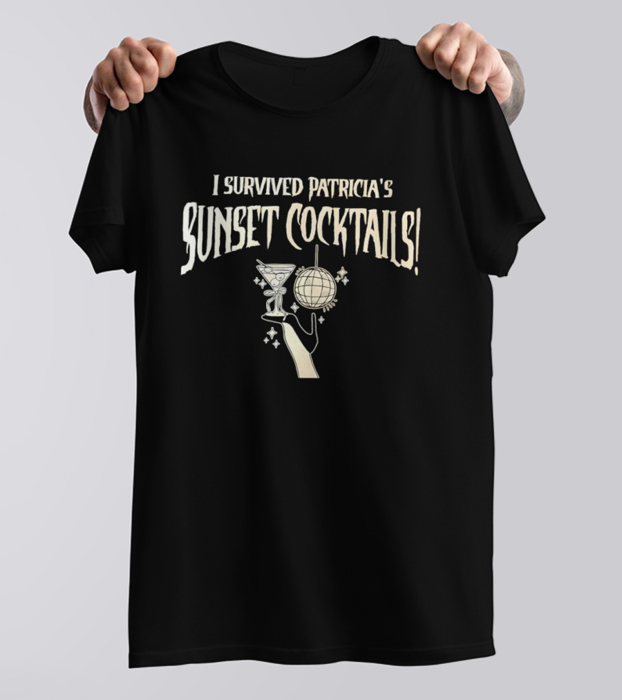 I Survived Patricia's Sunset Cocktails Martini Glass Disco Ball Celebration T-Shirt