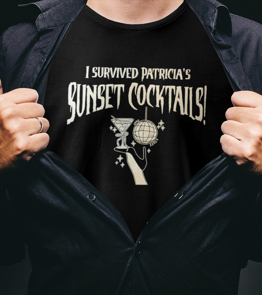 I Survived Patricia's Sunset Cocktails Martini Glass Disco Ball Celebration T-Shirt