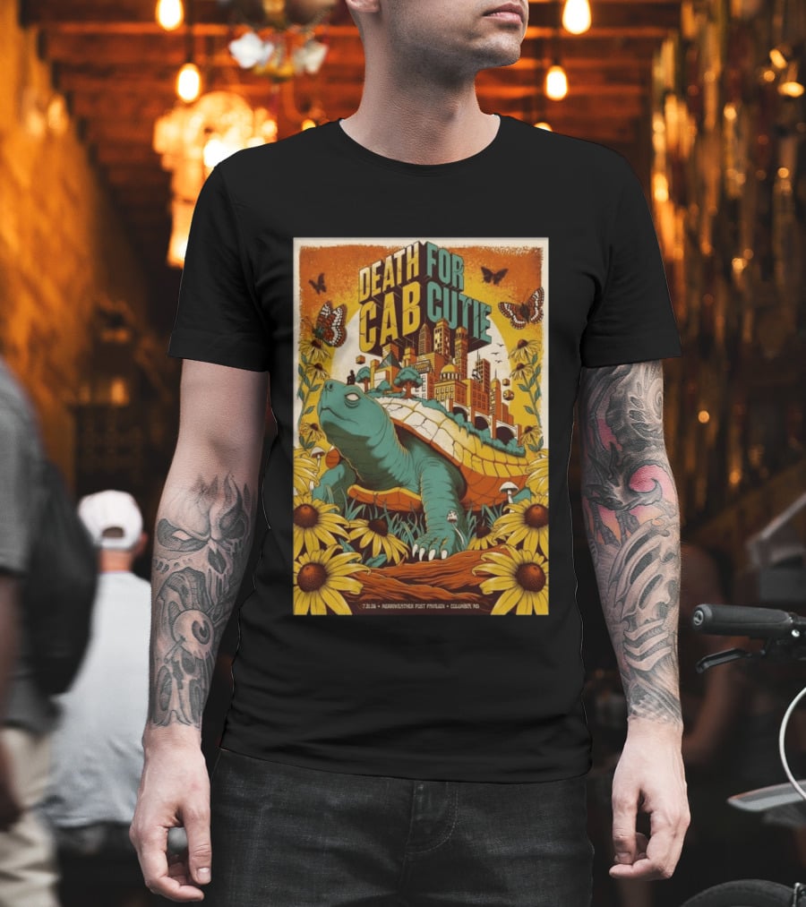 Death Cab For Cutie Merriweather Post Pavilion 7 21 2026 Columbia MD Art Butterflies Turtle Sunflowers T-Shirt