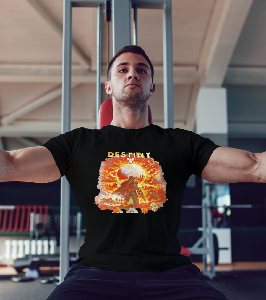 Destiny 3 Guardian Fireteam Solar Battle Scene With Traveler Sky Planet And Skull T-Shirt