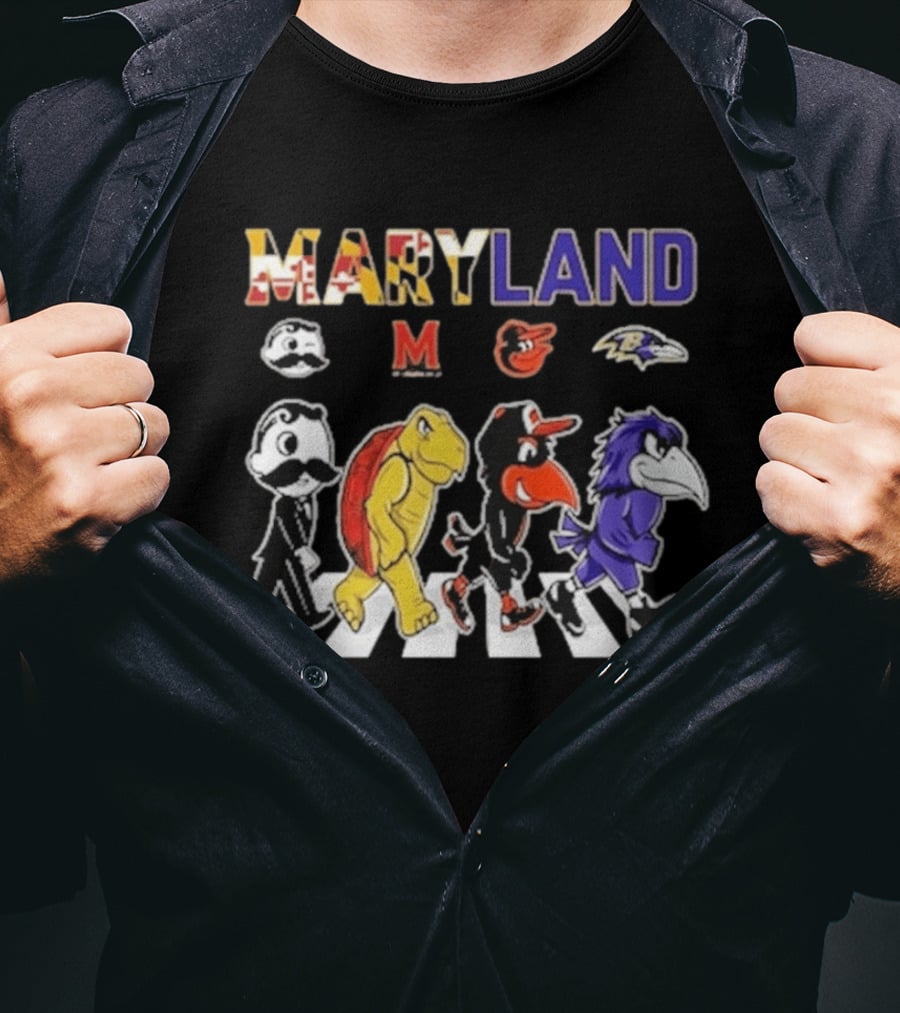 Maryland Sports Mascots Abbey Road Terrapin Oriole Raven Historical Sports Teams T-Shirt