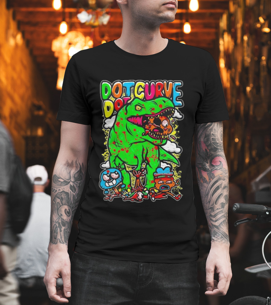 Dot Dot Curve Gumballs Gone Rawr Dinosaur Cartoon Clouds T-Shirt