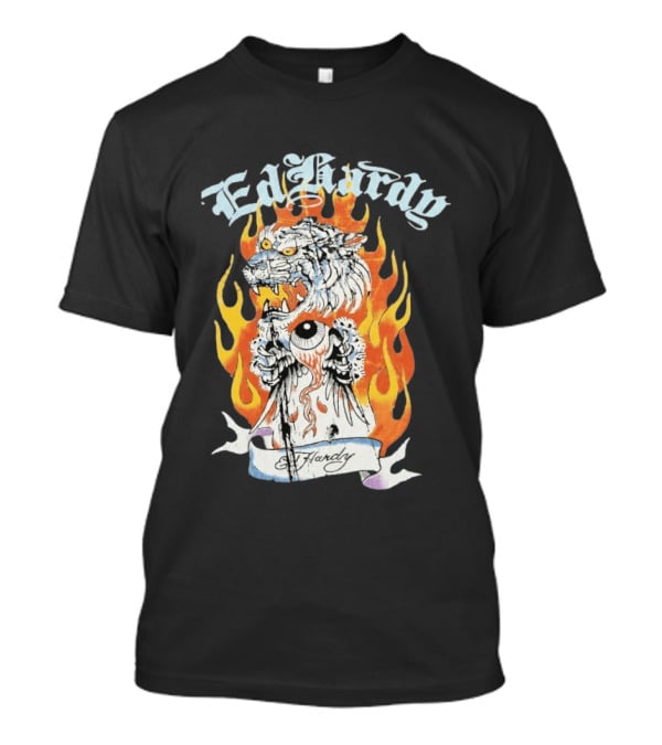 Ed Hardy Flaming Tiger Eyeball Flame Tattoo T-Shirt