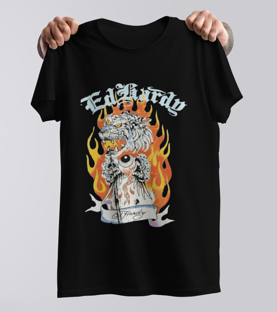 Ed Hardy Flaming Tiger Eyeball Flame Tattoo T-Shirt