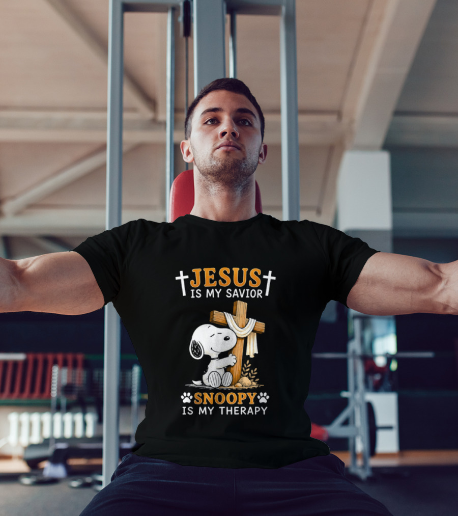 Jesus Is My Savior Snoopy Is My Therapy Cross And Faithful Beagle T-Shirt