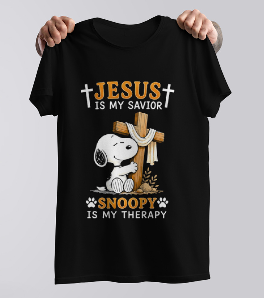 Jesus Is My Savior Snoopy Is My Therapy Cross And Faithful Beagle T-Shirt