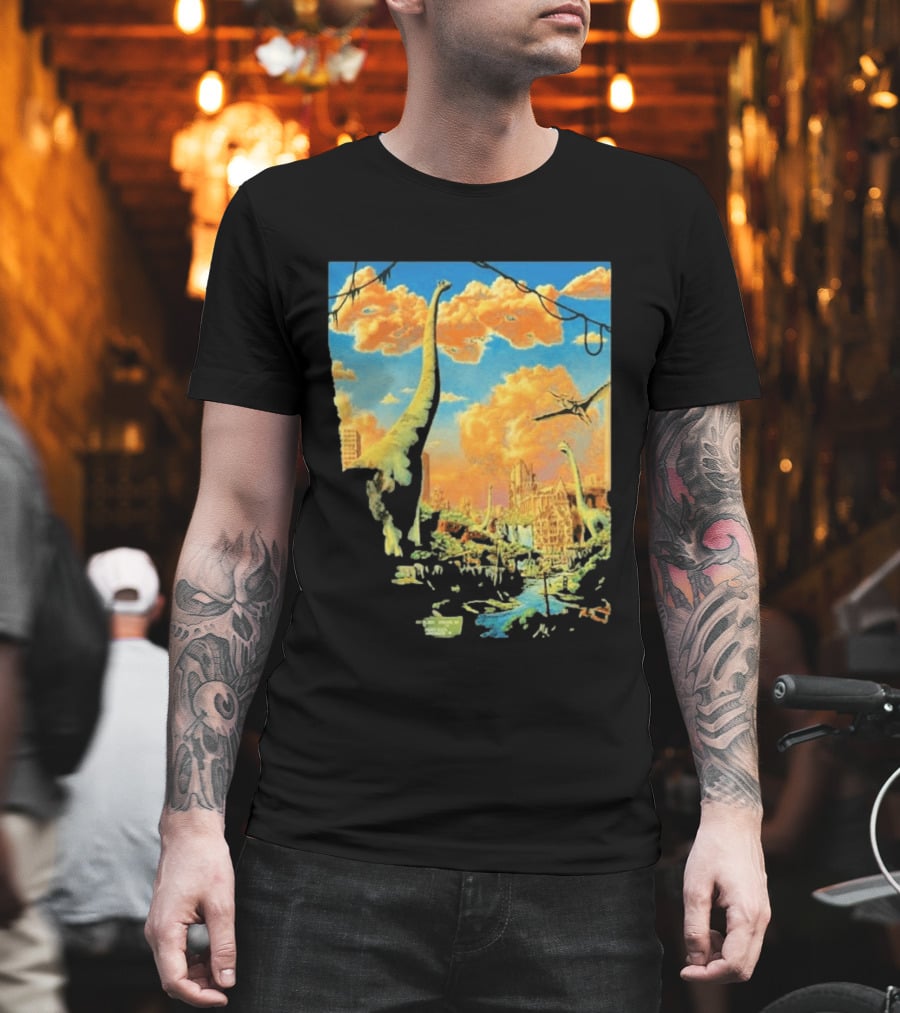 Phish Syracuse NY July 21 2026 St Joseph Health Amphitheatre Dinosaur Cityscape T-Shirt