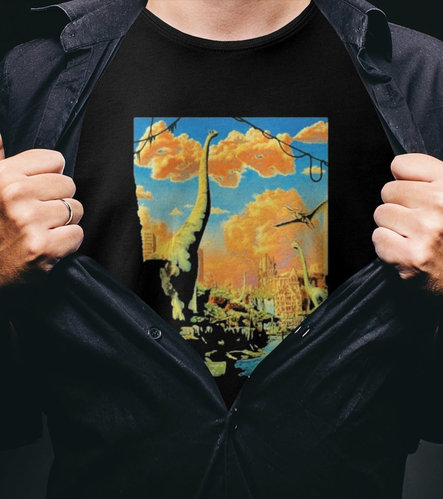 Phish Syracuse NY July 21 2026 St Joseph Health Amphitheatre Dinosaur Cityscape T-Shirt