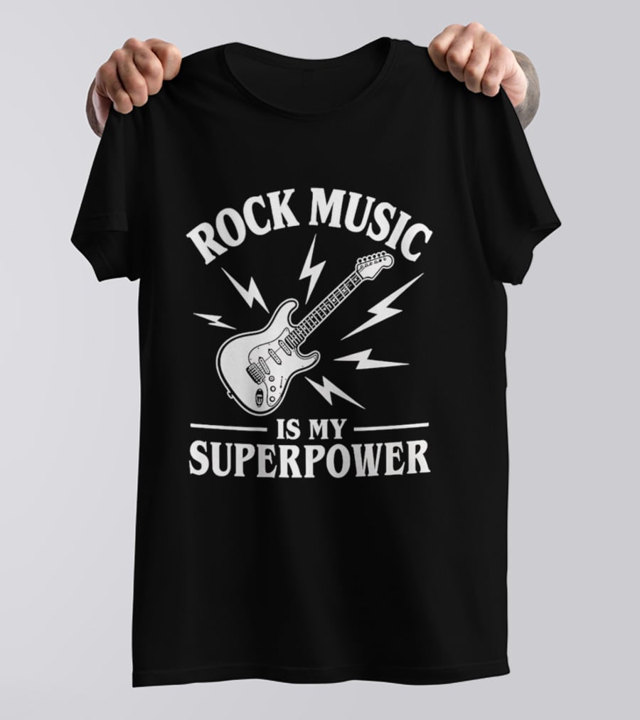 Rock Music Is My Superpower Guitar Electric Lightning T-Shirt