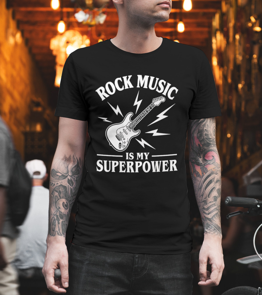 Rock Music Is My Superpower Guitar Electric Lightning T-Shirt