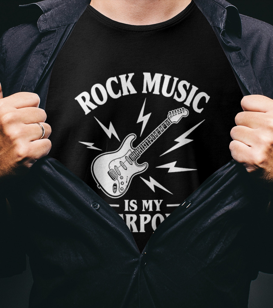 Rock Music Is My Superpower Guitar Electric Lightning T-Shirt