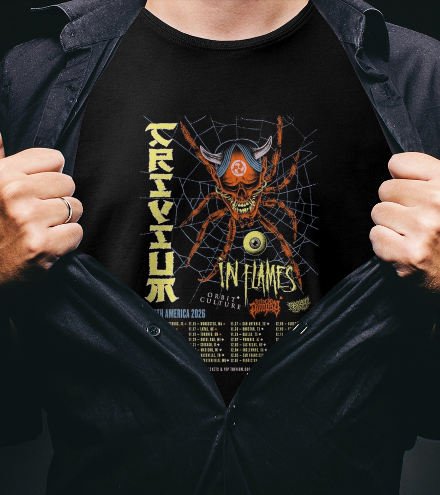 Trivium In Flames Orbit Culture North America 2026 Tour Dates And Cities With Spider T-Shirt