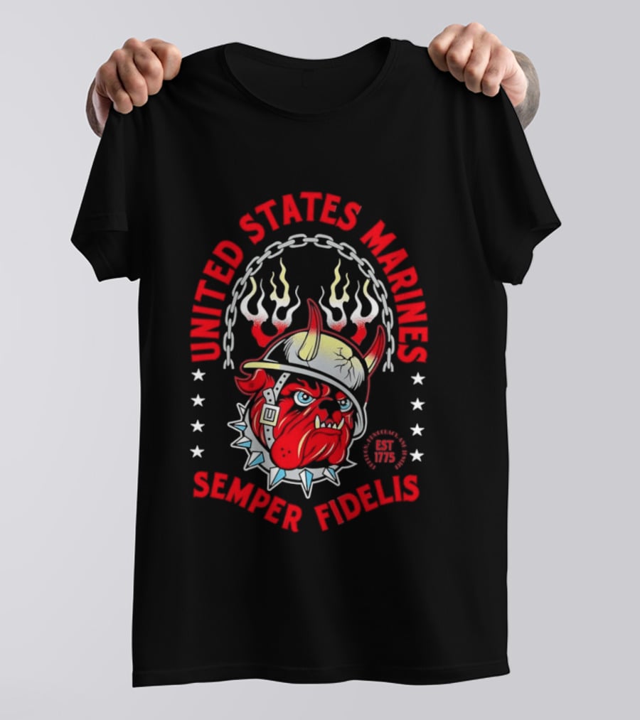 United States Marines Semper Fidelis Bulldog Helmet EST 1775 T-Shirt
