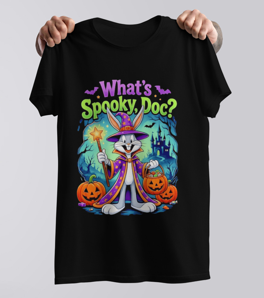 What's Spooky Doc Bugs Bunny Halloween Wizard Costume With Pumpkins T-Shirt