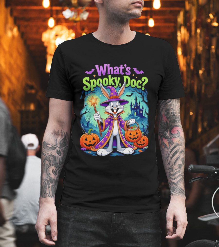 What's Spooky Doc Bugs Bunny Halloween Wizard Costume With Pumpkins T-Shirt
