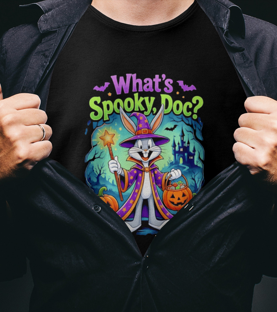 What's Spooky Doc Bugs Bunny Halloween Wizard Costume With Pumpkins T-Shirt