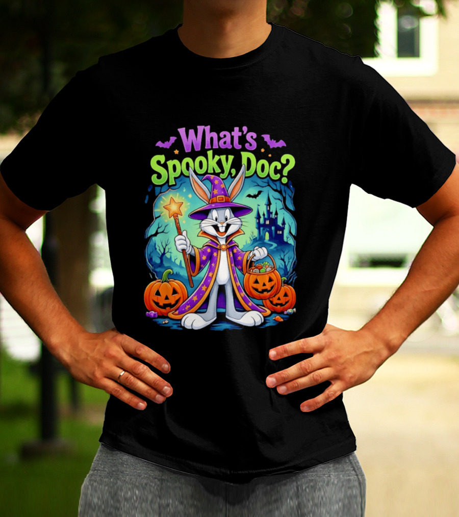 What's Spooky Doc Bugs Bunny Halloween Wizard Costume With Pumpkins T-Shirt