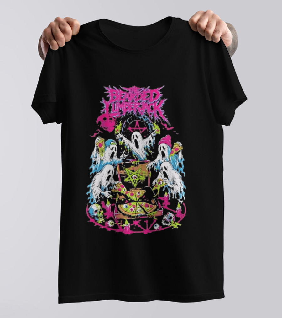 The Bearded Lumberjack Ghosts Enjoying Pizza With Pentagram T-Shirt