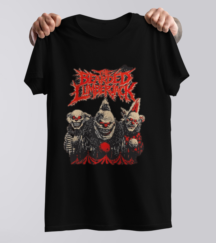 The Bearded Lumberjack Three Killer Clowns Horror Grinning Faces T-Shirt