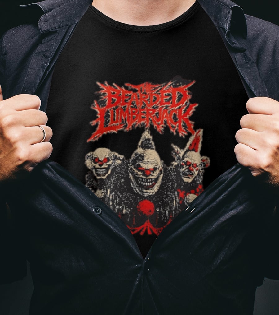 The Bearded Lumberjack Three Killer Clowns Horror Grinning Faces T-Shirt