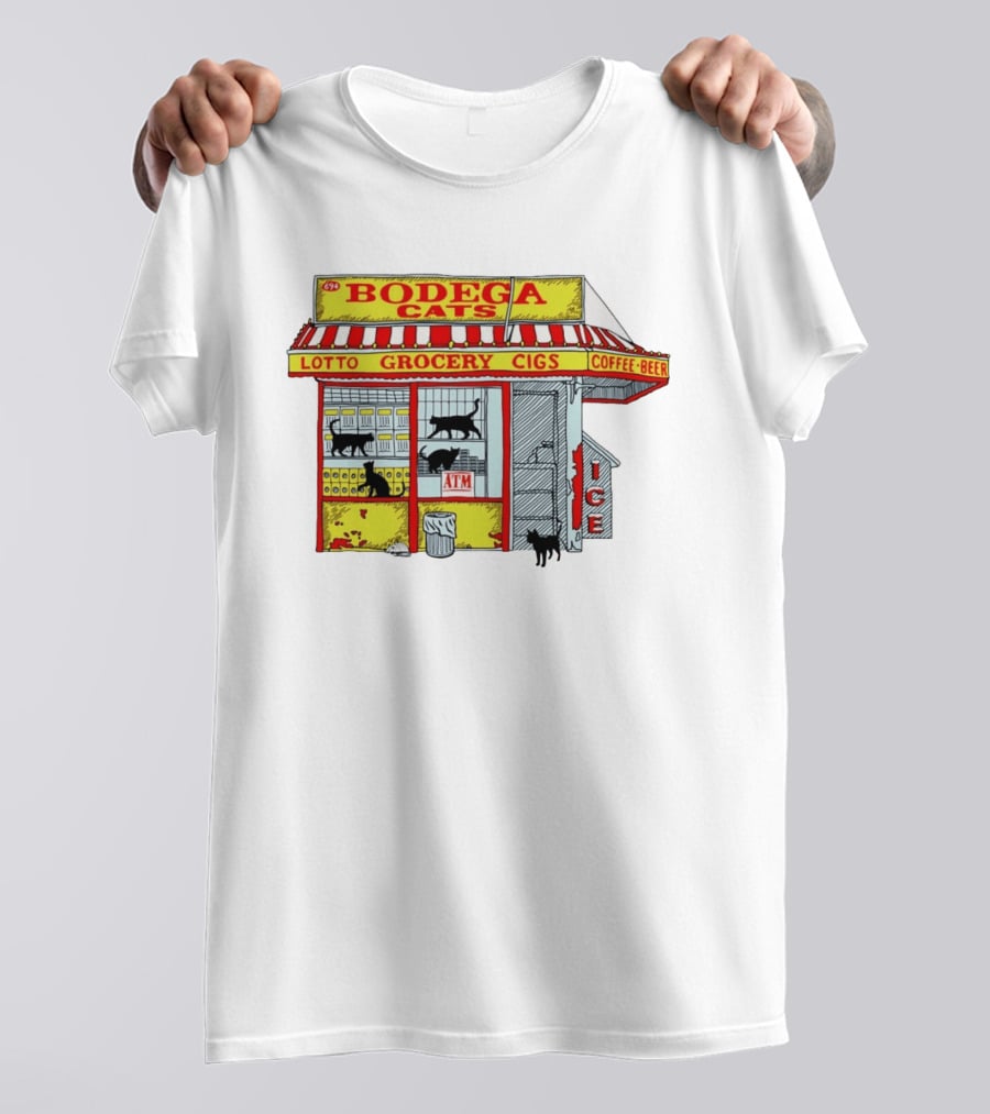 Bodega Cats Grocery Cigs Lotto Coffee Beer Ice ATM T-Shirt