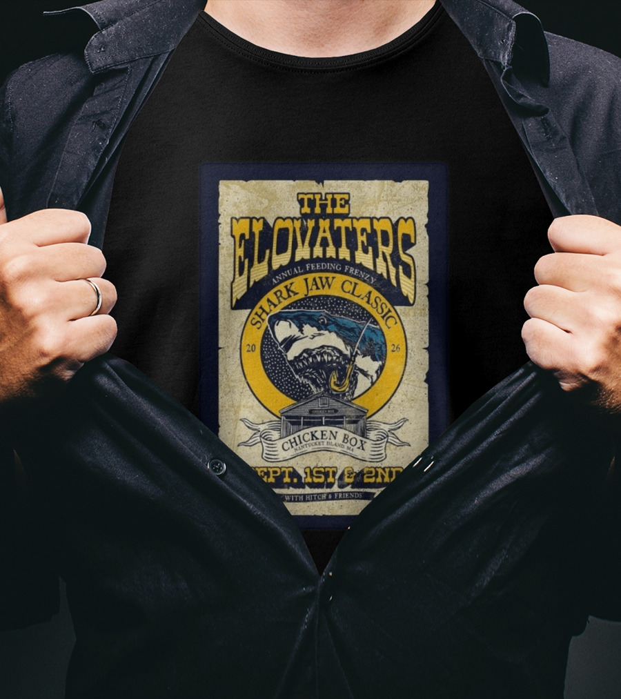 The Elovaters Annual Feeding Frenzy Shark Jaw Classic Nantucket Island MA Chicken Box Sept 1st 2nd 2026 T-Shirt