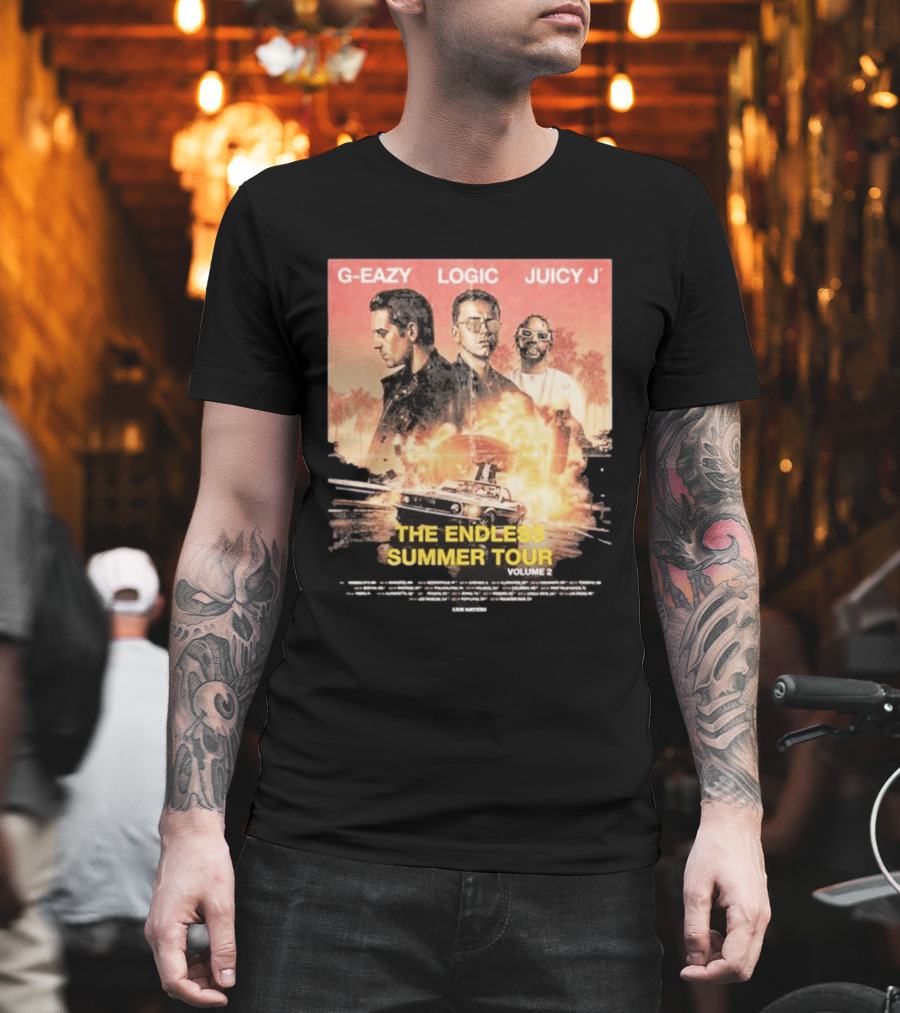 G Eazy Logic Juicy J The Endless Summer Tour Volume 2 2026 Retro Car Palm Trees T-Shirt