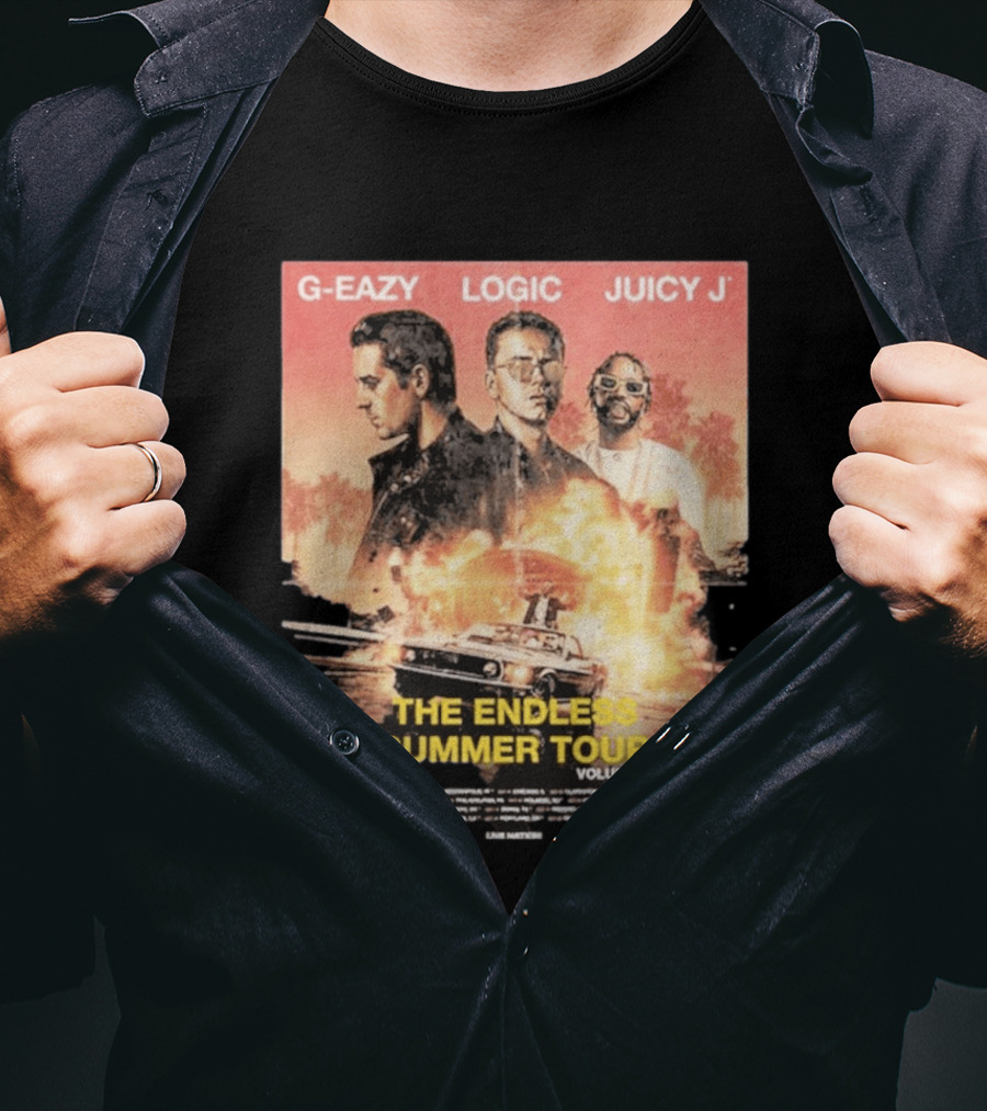G Eazy Logic Juicy J The Endless Summer Tour Volume 2 2026 Retro Car Palm Trees T-Shirt