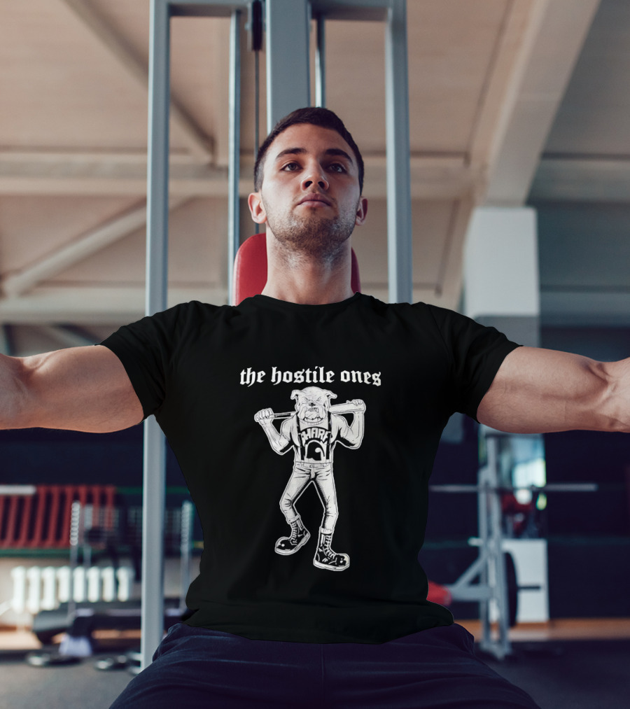 The Hostile Ones Bulldog With Baseball Bat And Suspenders Streetwear Rebel T-Shirt
