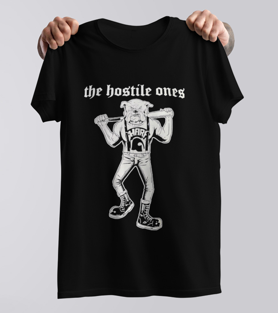 The Hostile Ones Bulldog With Baseball Bat And Suspenders Streetwear Rebel T-Shirt