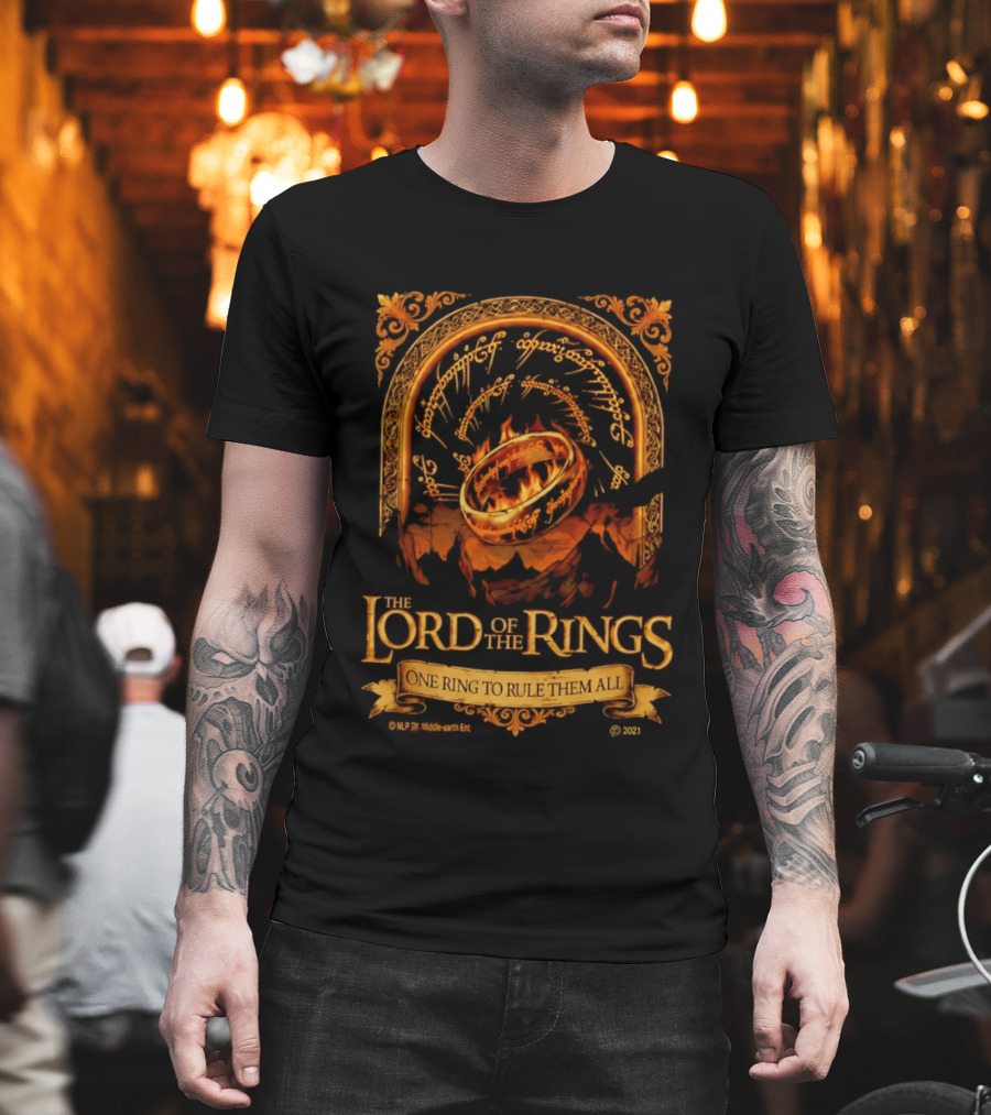 The Lord Of The Rings One Ring To Rule Them All Iconic Inscription And Flaming Ring T-Shirt