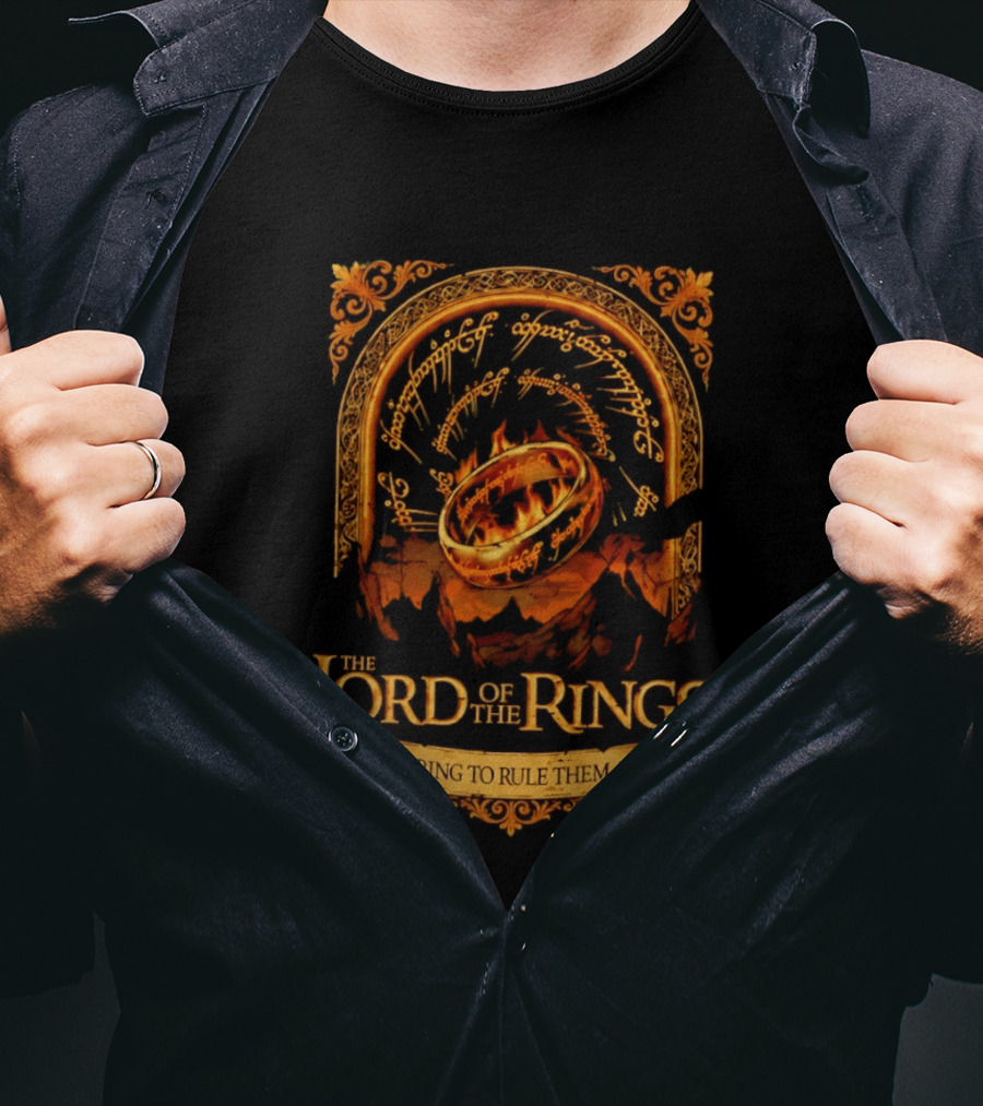 The Lord Of The Rings One Ring To Rule Them All Iconic Inscription And Flaming Ring T-Shirt